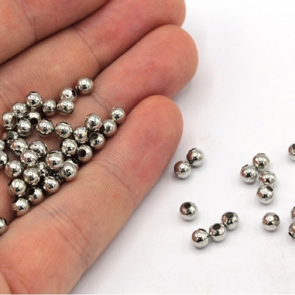 100 PCS Rhodium Plated Tiny Ball Beads, Ball Spacer Beads, Rhodium Ball Beads - Picture 1 of 2